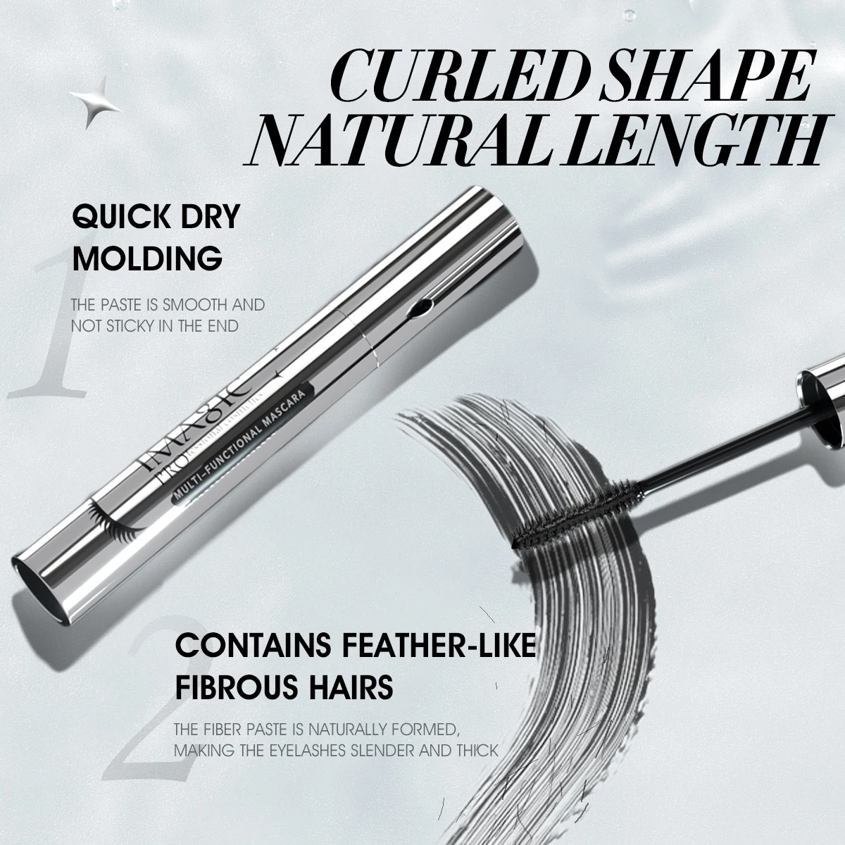 IMAGIC Schwarze Mascara 4D Seidenfaser, wasserfest, langanhaltend, für Volumen und dichten Effekt, verlängert die Wimpern, Augen-Make-up-Kosmetik_voghion.com