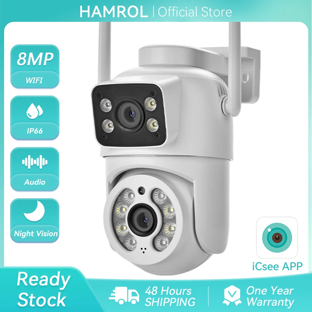 4K 8MP PTZ Security Camera Dual Lens WiFi Outdoor Auto Tracking Dual Screen AI Human Detection Color Night Vision ICSEE APP 1