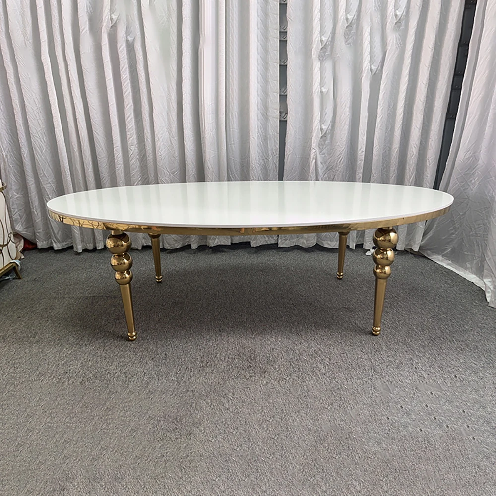 

Good Quality Popular Bride And Groom Wedding Mdf Dinning Table Golden Stainless Steel Dining Table Sets