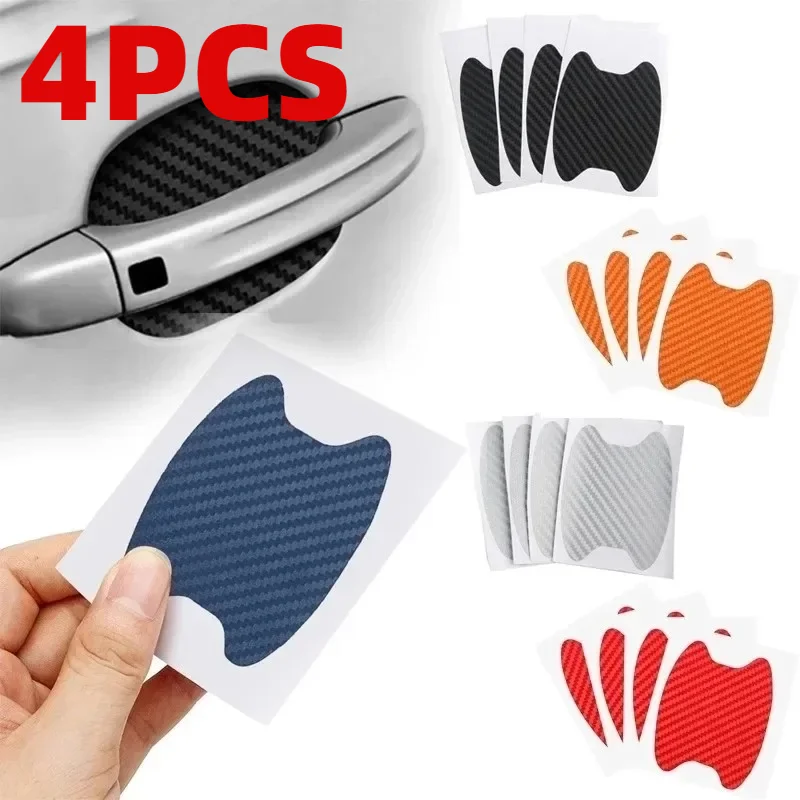 4pcs Car Door Sticker Carbon Fiber Scratch Resistant Cover Auto Handle Protection Film Exterior Styling Car Additions.