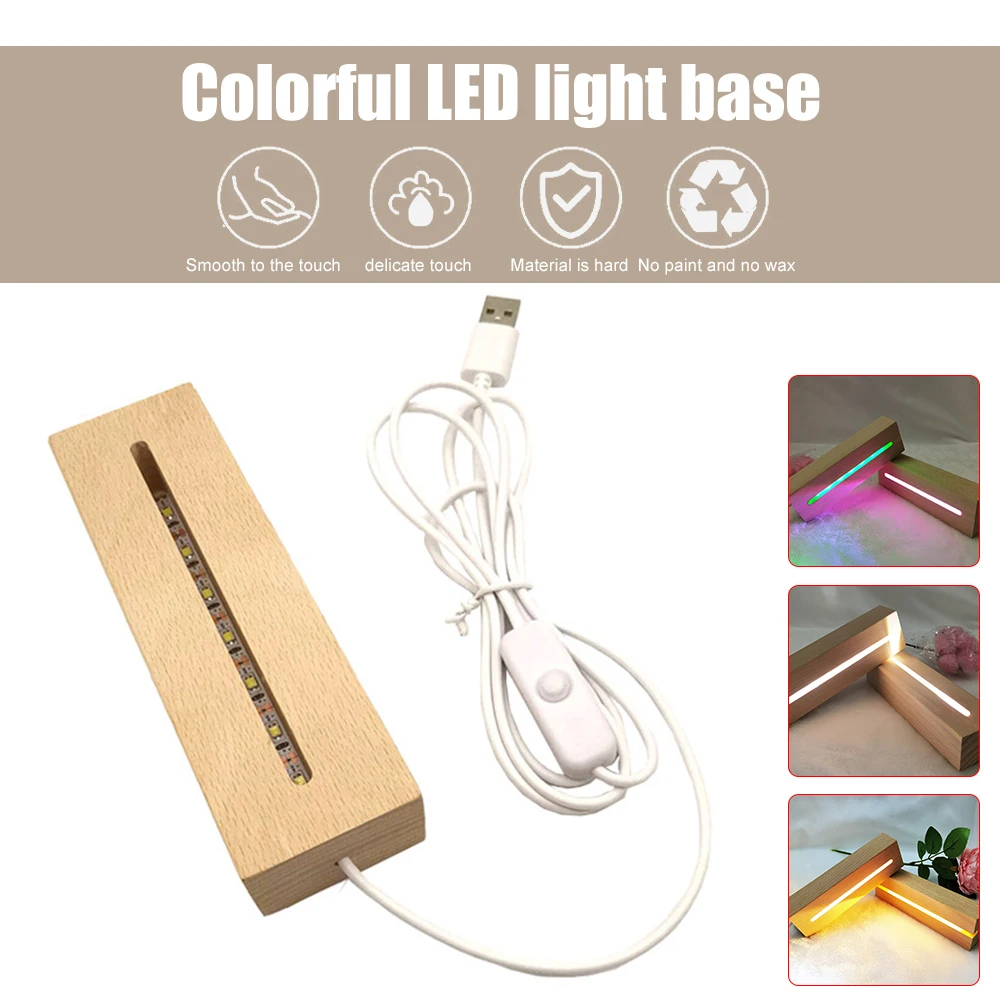 Rectangle Solid Beech Wooden LED Base for Resin Letter Lamp Acrylic