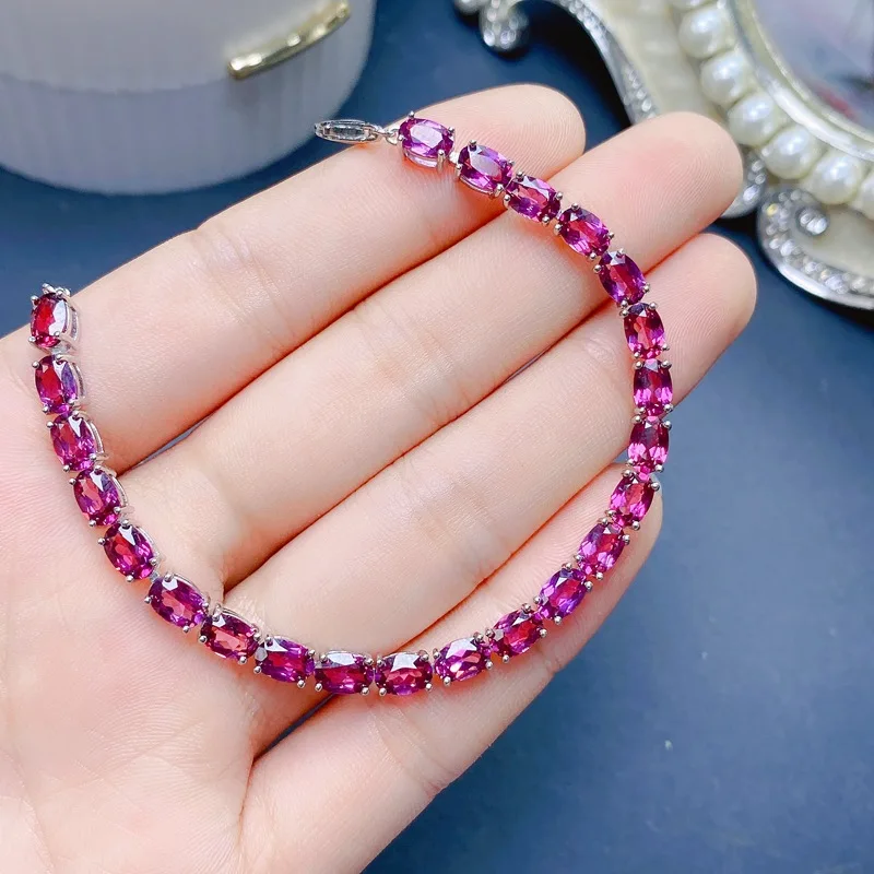 

MeiBaPJ Luxurious 925 Sterling Silver Natural Garnet Gemstone Fashion Bracelet for Women Fine Accessaries Bangle Jewelry