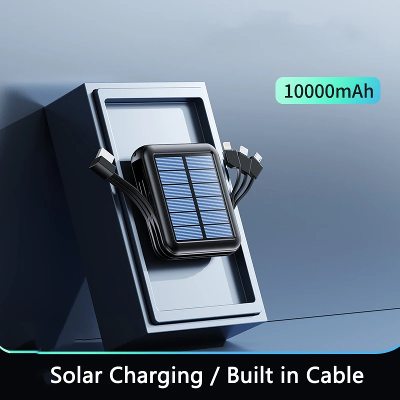 Solar Power Bank 20000mAh Portable Charger with Cable Camping Light Powerbank for iPhone 16 Samsung Xiaomi Mobile Phone Chargers 3