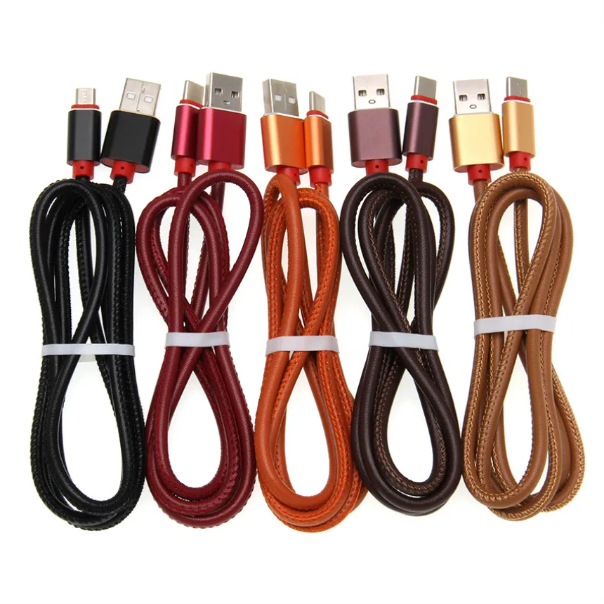 

100 шт. Кожаный USB-кабель для iPhone 13 12 X Type C Micro Usb зарядные кабели для Samsung Xiaomi Redmi K20 Huawei Type-C провод 1 м