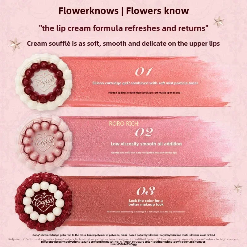 Flower Knows Strawberry Cupid Cake Lip Mud Matte Velvet Cute 5ml 100% Original Makeup Cosmetics Flowerknows Lip Cream 5