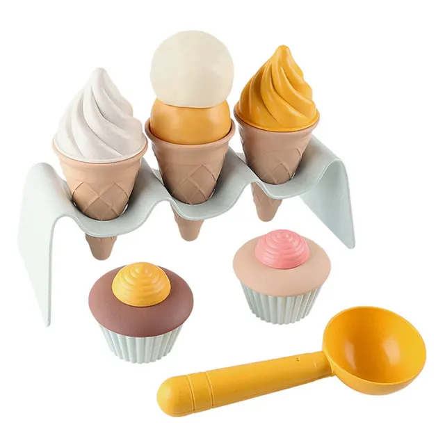 Children DIY Simulation Ice Cream Model Kitchen Toy Safe Plastic Wheat Straw Cake Food Model Play Sand Making Summer Beach Toys 1