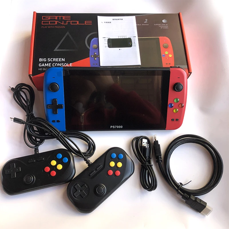 ps7000 game console with 2 gamepads 64GB 5000 free games for MAME/CPS/SegaMD 7 inch Handheld Classic Portable Game Console 