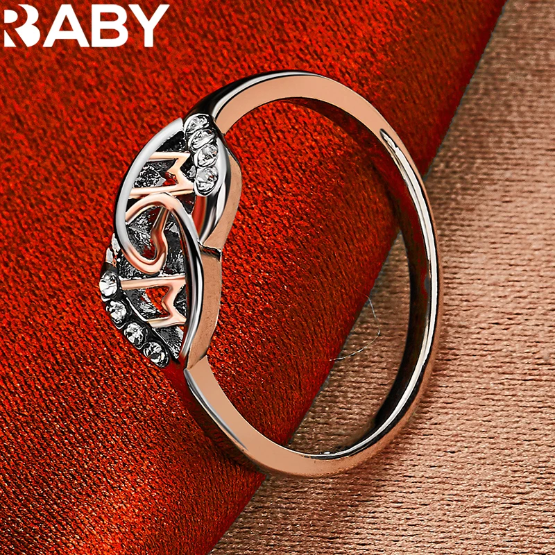 

URBABY 925 Sterling Silver M Heart M Zircon Ring For Women Man Jewelry Wedding Engagement Band Fashion Charms Party Accessories