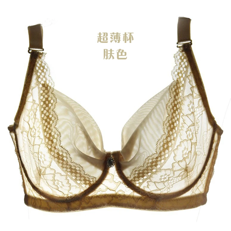 Ultra-thin Cup Bra Large Size Lace Mesh Breathable Push Up Bra Sexy Women Underwear Brassiere Gather No Padded Lingerie Bralette