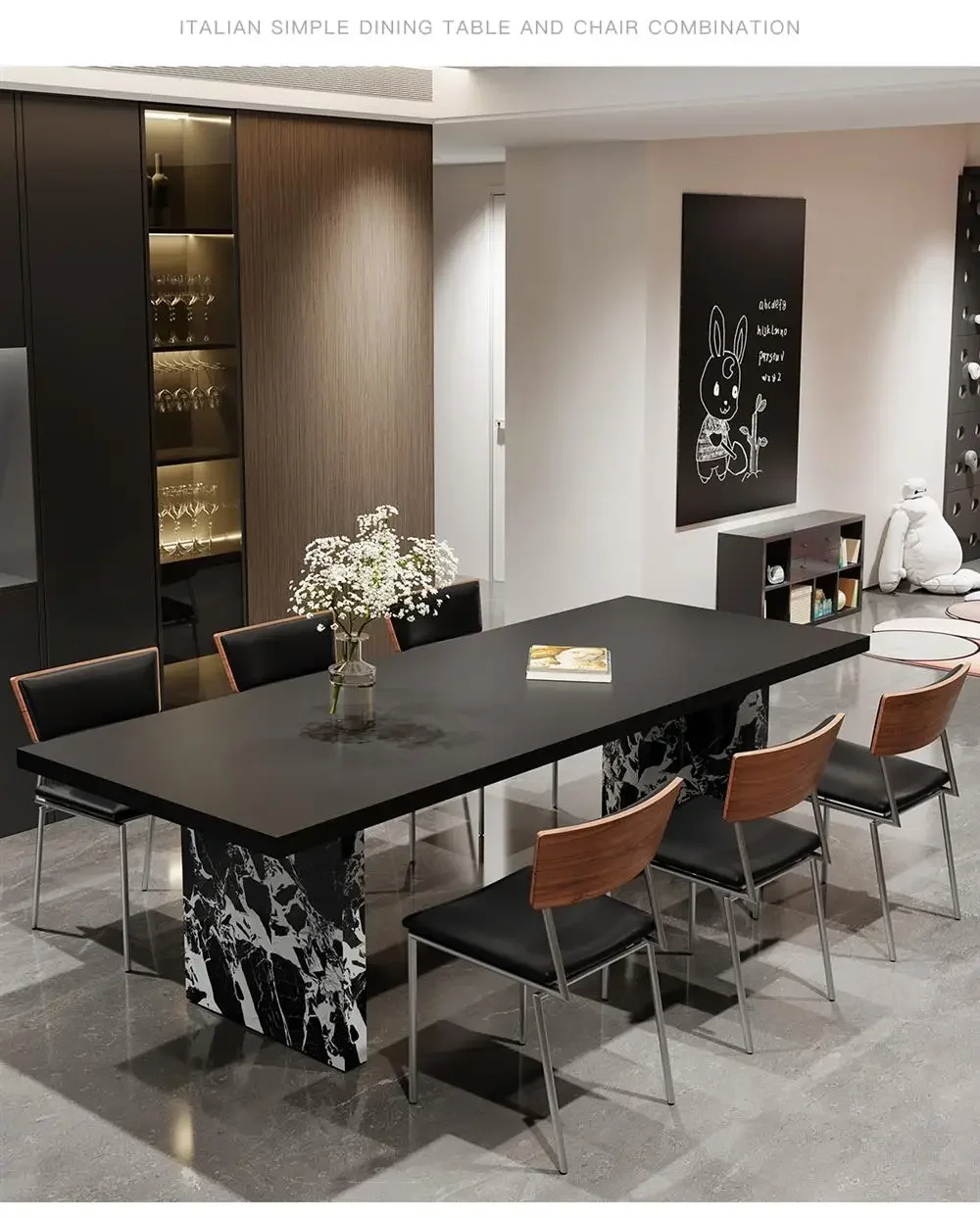 Italian simple retro Bauhaus style rock slab dining table and chair combination large apartment island tea table rectangular