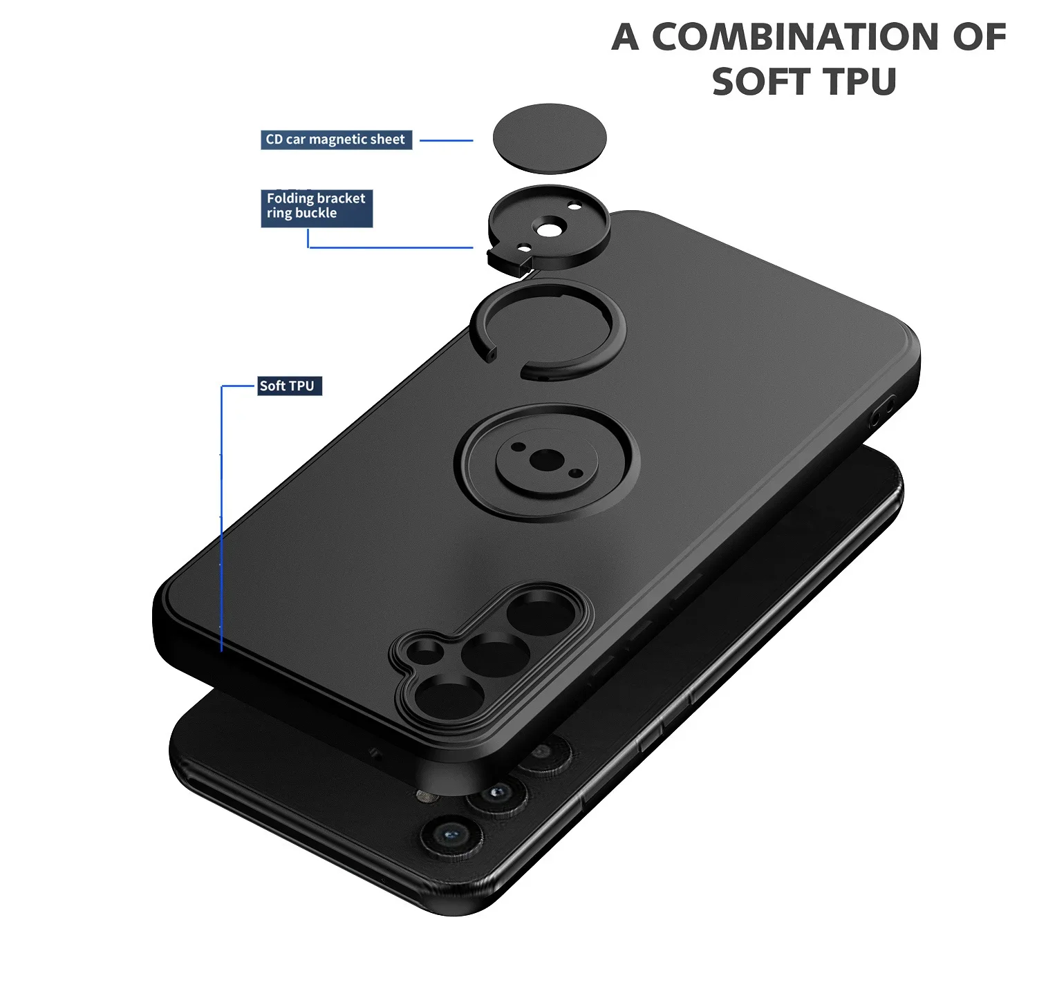 Magnetic Holder Ring Case - Liquid Silicone Phone Cover
