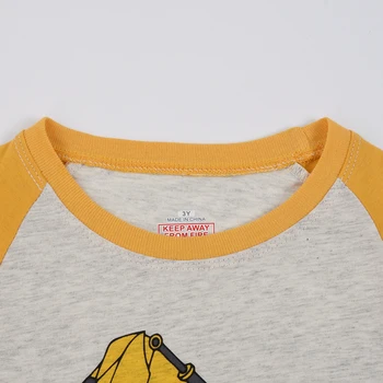 【Through 1615 flame】Little boy excavator pajamas set, long sleeved pants, suitable for 2-9 years old boys family wear 3