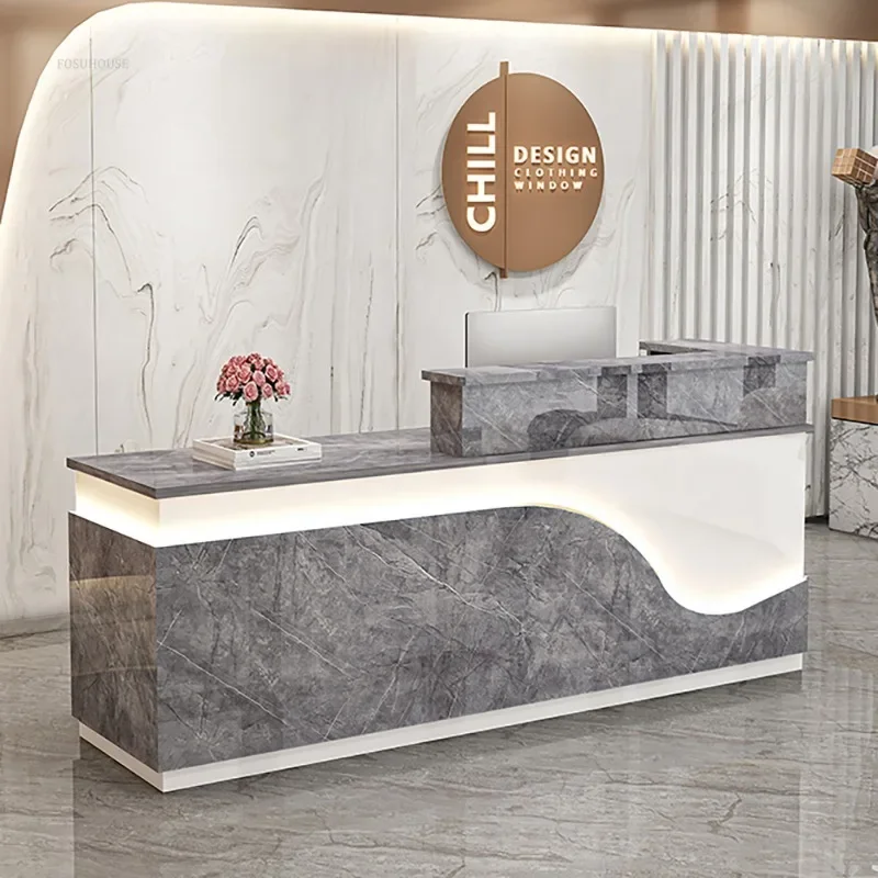 Modern Simple Company Front Desk Beauty Salon Reception Desk Clothing Store Cashier Corner Bar Counter with Light Strip E