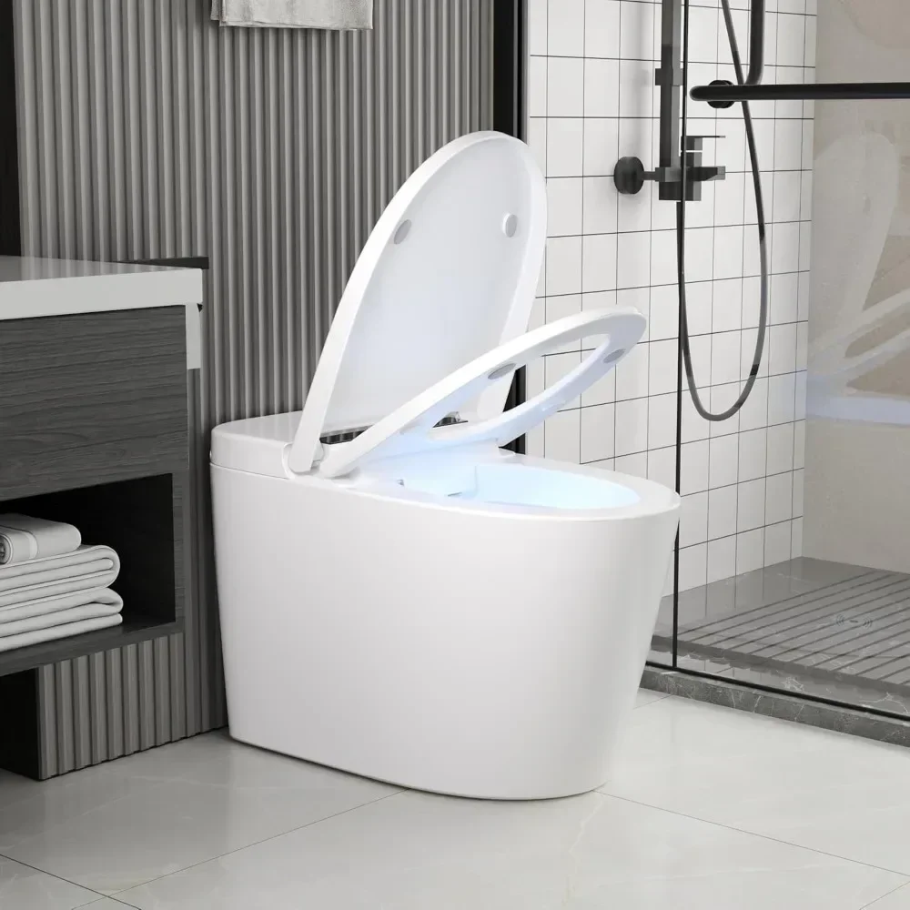 Smart Toilet with 1.28GPF Auto Flush Heated Seat，Toilet with Foot Kick Operation Night Light，One Piece Tankless Toilet 2