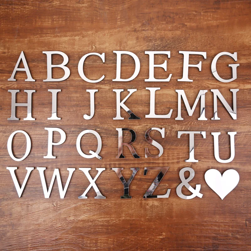Large Size 20cm Silver English Letters Wall Sticker 3D Home Decoration Festival Party Wedding Decor DIY Acrylic Mirror Art Mural