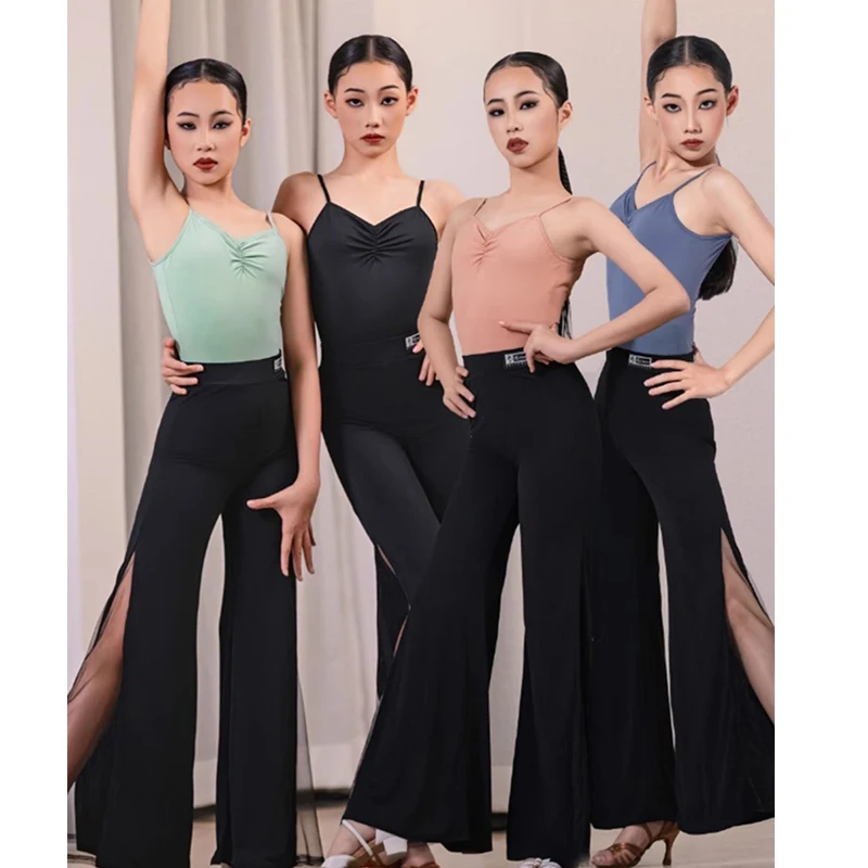 

2024 New Sexy Backless Tops For Girls Latin Practice Clothes Chacha Rumba Tango Dress Kids Latin Performance Costumes DN17924