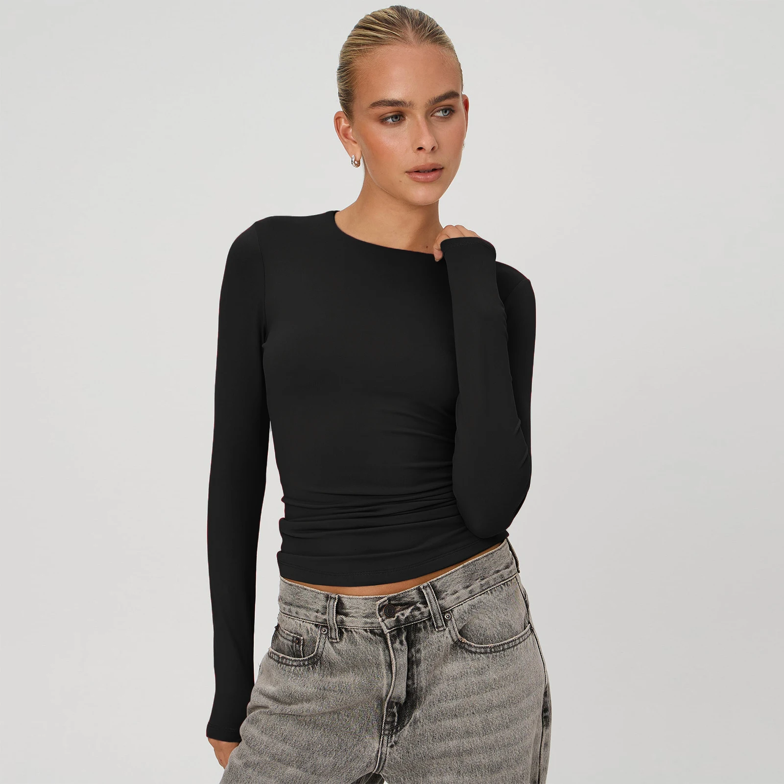 Long Sleeve T Shirt Women Autumn Winter Y2k Crop Top Casual Slim Fit Pullovers Solid O Neck T-shirts Streetwear Female Basic Tee