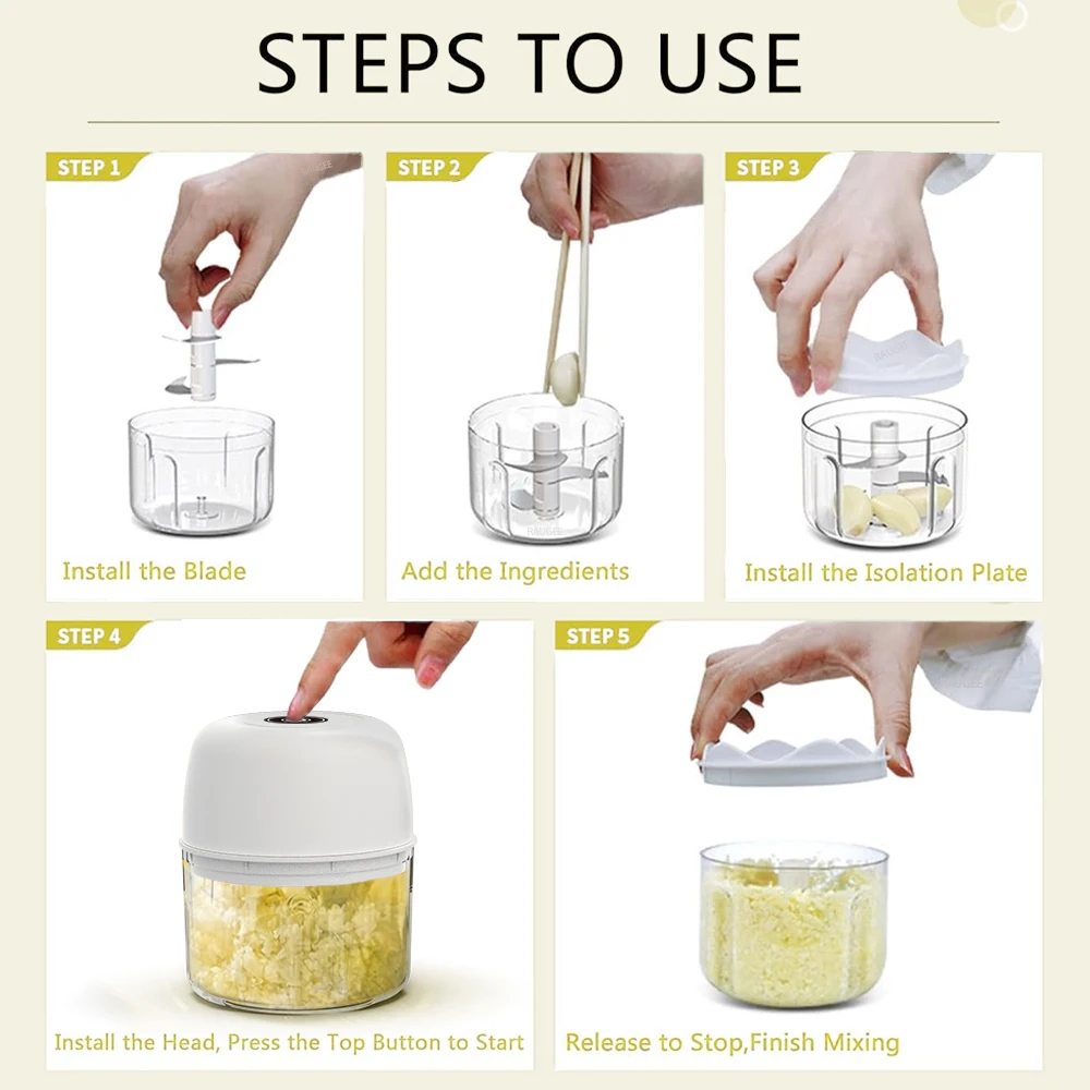 Mini Electric Garlic Chopper Mini Garlic Masher Crusher Vegetable Chili Chopper Rechargeable One-click Food Processor