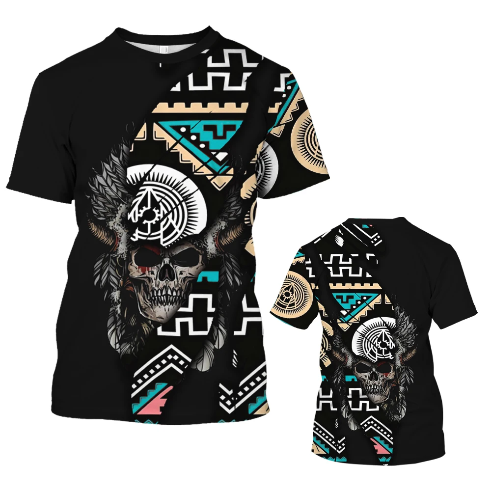 

Summer Men's T Shirt Indian Skull 3D Printing Personality Fashion T-shirt O-Neck Pullover Short Sleeve Breathable Tops Tee shirt