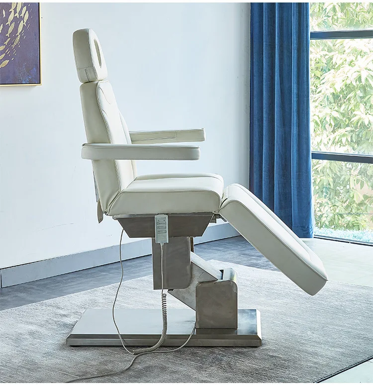 Price premium white gold Electric Adjustable salon eyelash Cosmetic Facial chair 3 motors Beauty recliner nude massage bed 3