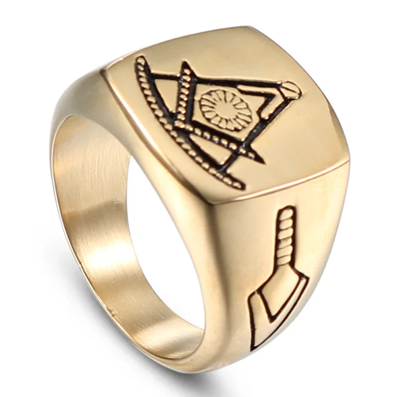 

Gold Color Deep Engrave Past Master Masonic Signet Rings 316L Stainless Steel Freemason Free Mason Ring for Men