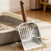 Stainless Steel Cat Litter Scoop Wooden Handle Hollow Design Pet Waste Picker Large Nonstick Surface Waste Removal Sifting Tool 2