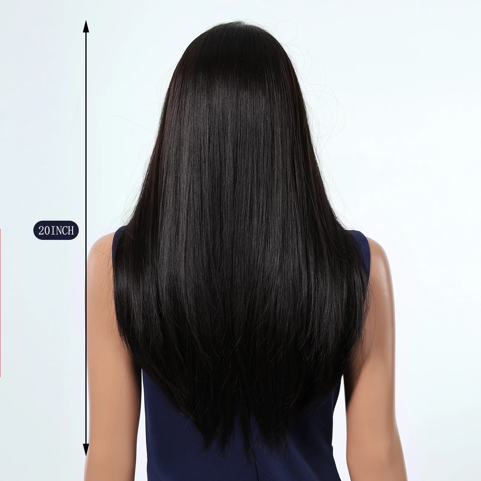 Long Straight Dark Brown Synthetic Wig with Bangs Black Brown Daily Use Wigs for Women Cosplay Party Fake Hair Heat Resistant 2