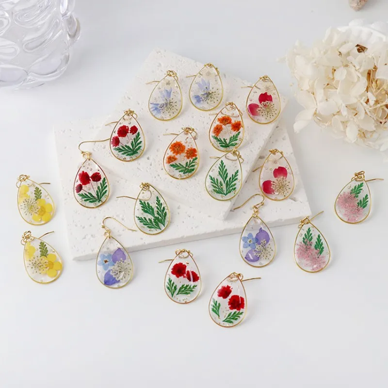 Colorful Natural Flower Earrings pressed flower epoxy resin jewelry image 15