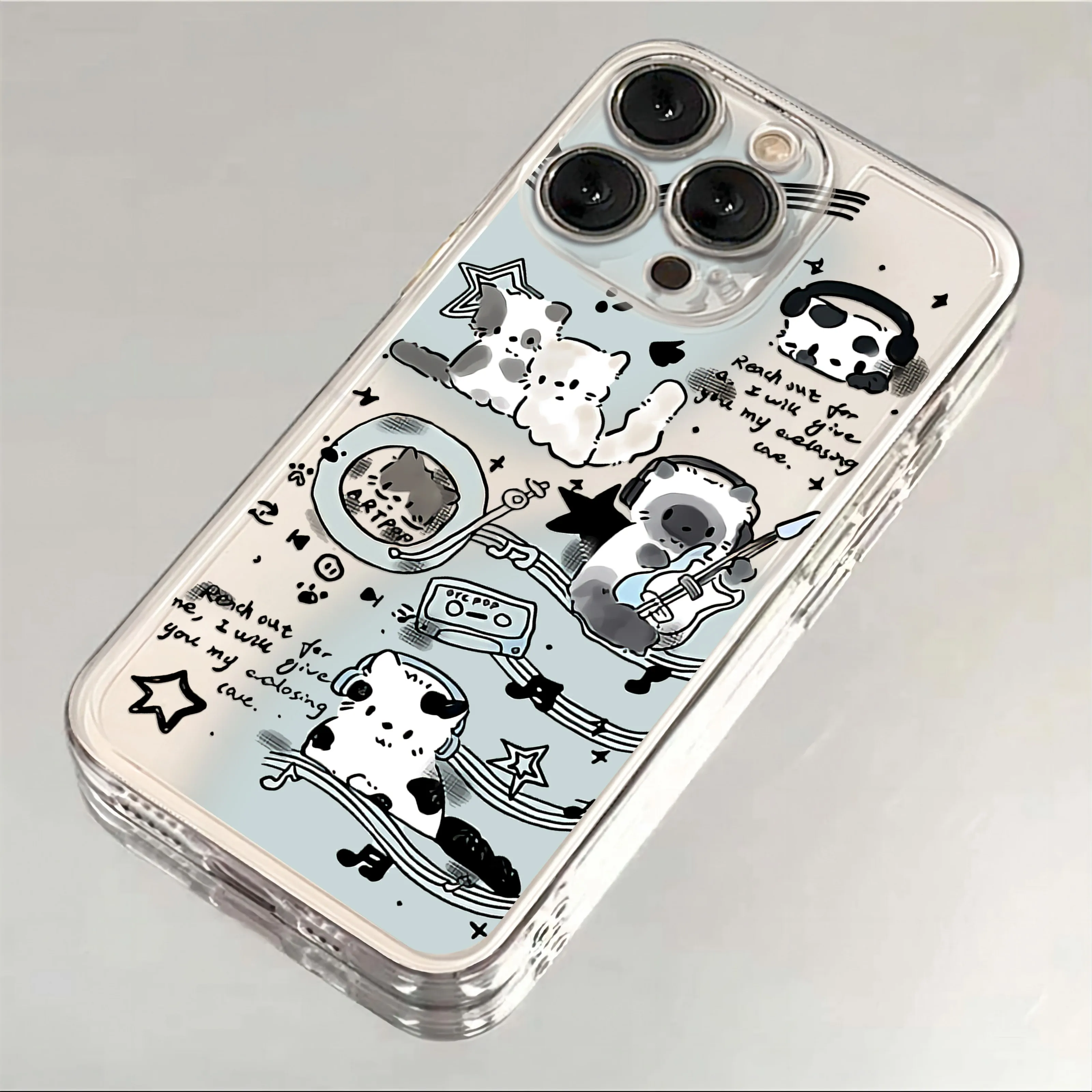 Luxurious Clear Black Guitar Cat Phone Case