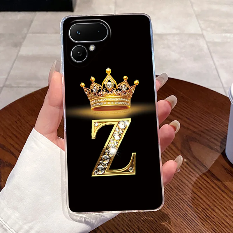 Transparent TPU Soft Phone Case with A-Z Letter Crown Pattern - Shockproof and Fashionable Design