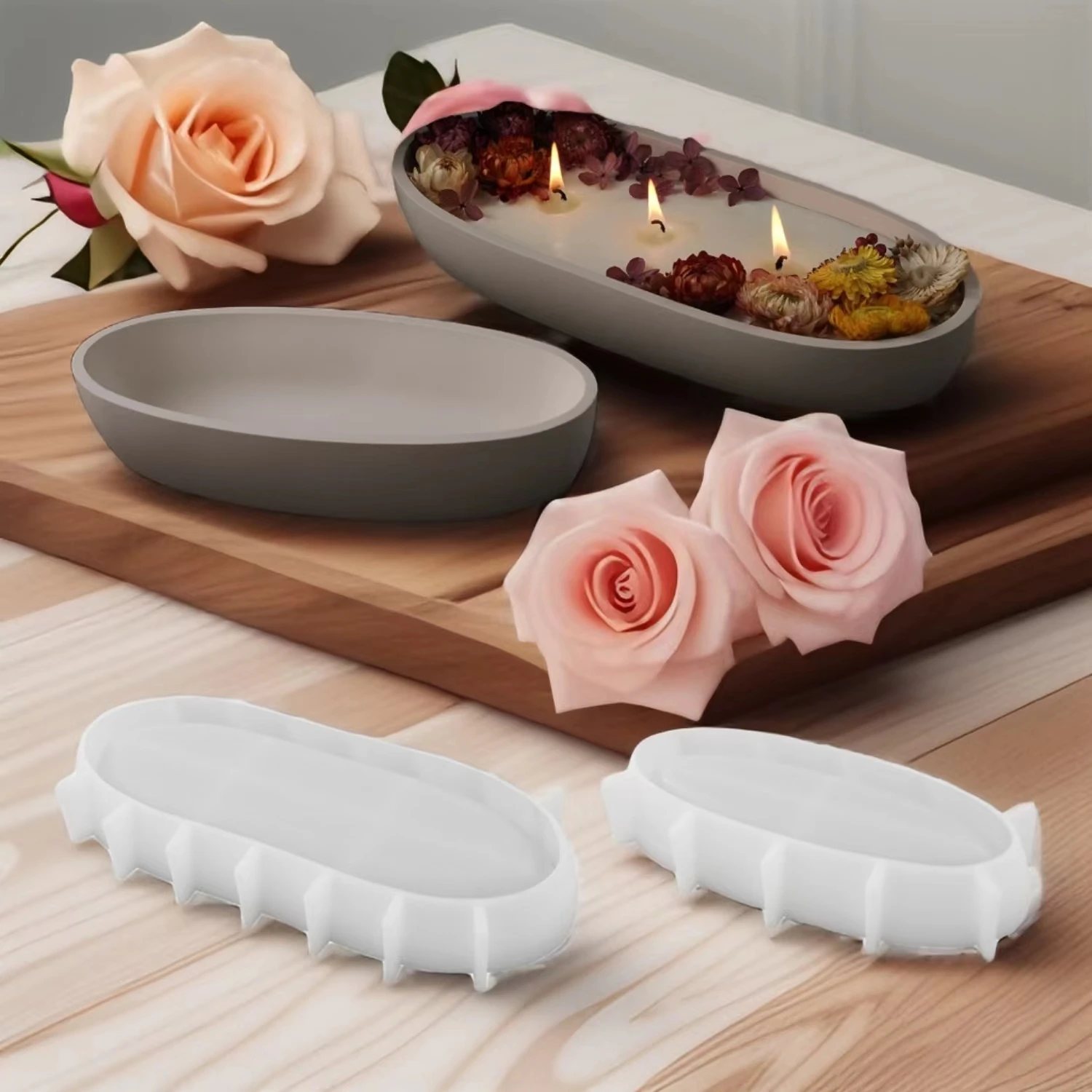 

Oval Cement Gypsum Candle Aromatherapy Storage Silicone Mold DIY Epoxy Tray Resin Mold Home Gardening Decorative Flowerpot Mold