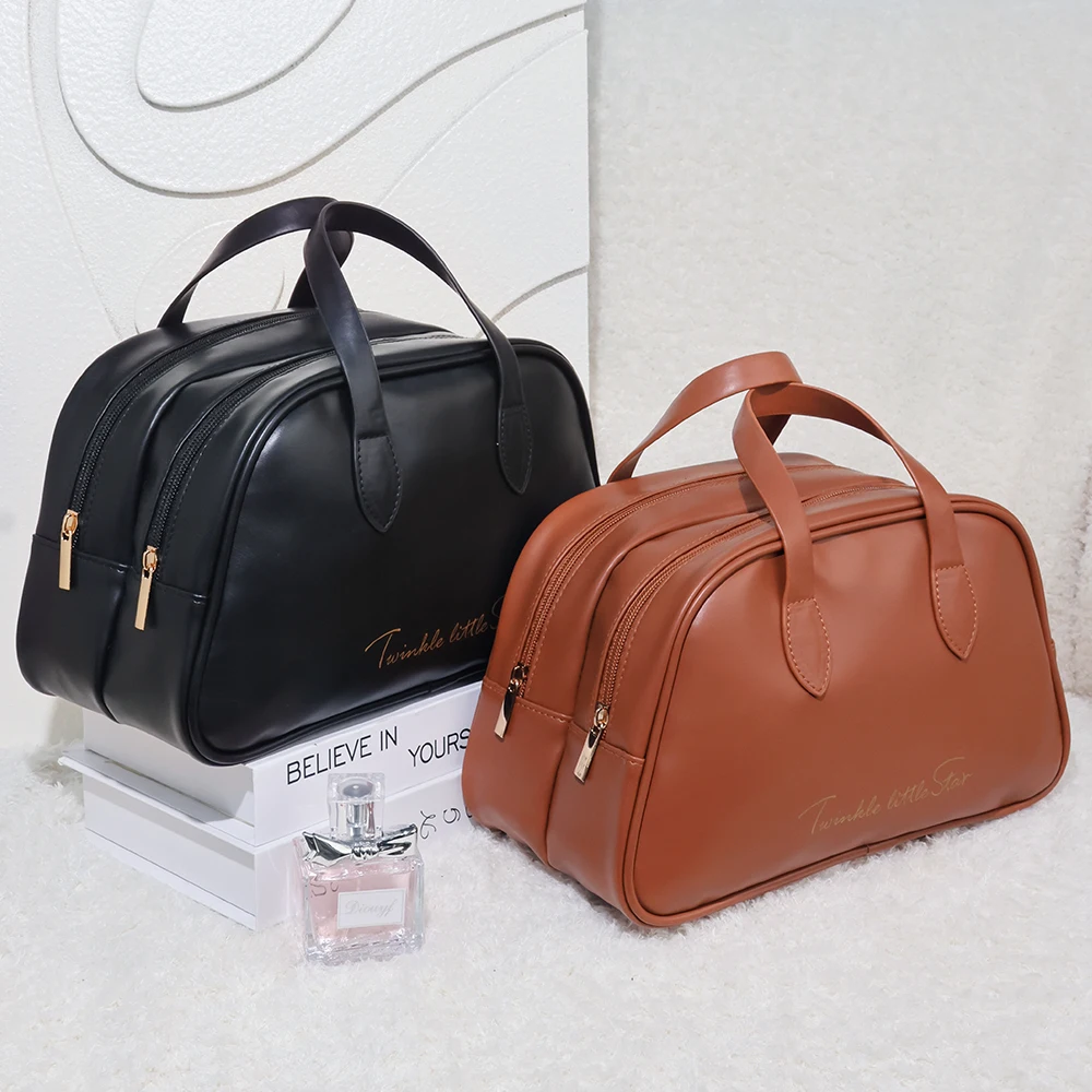 Large-Capacity Double Layer Travel Cosmetic Bag Portable PU Makeup Pouch Women Waterproof Bathroom Washbag Multifunctional Bag 2