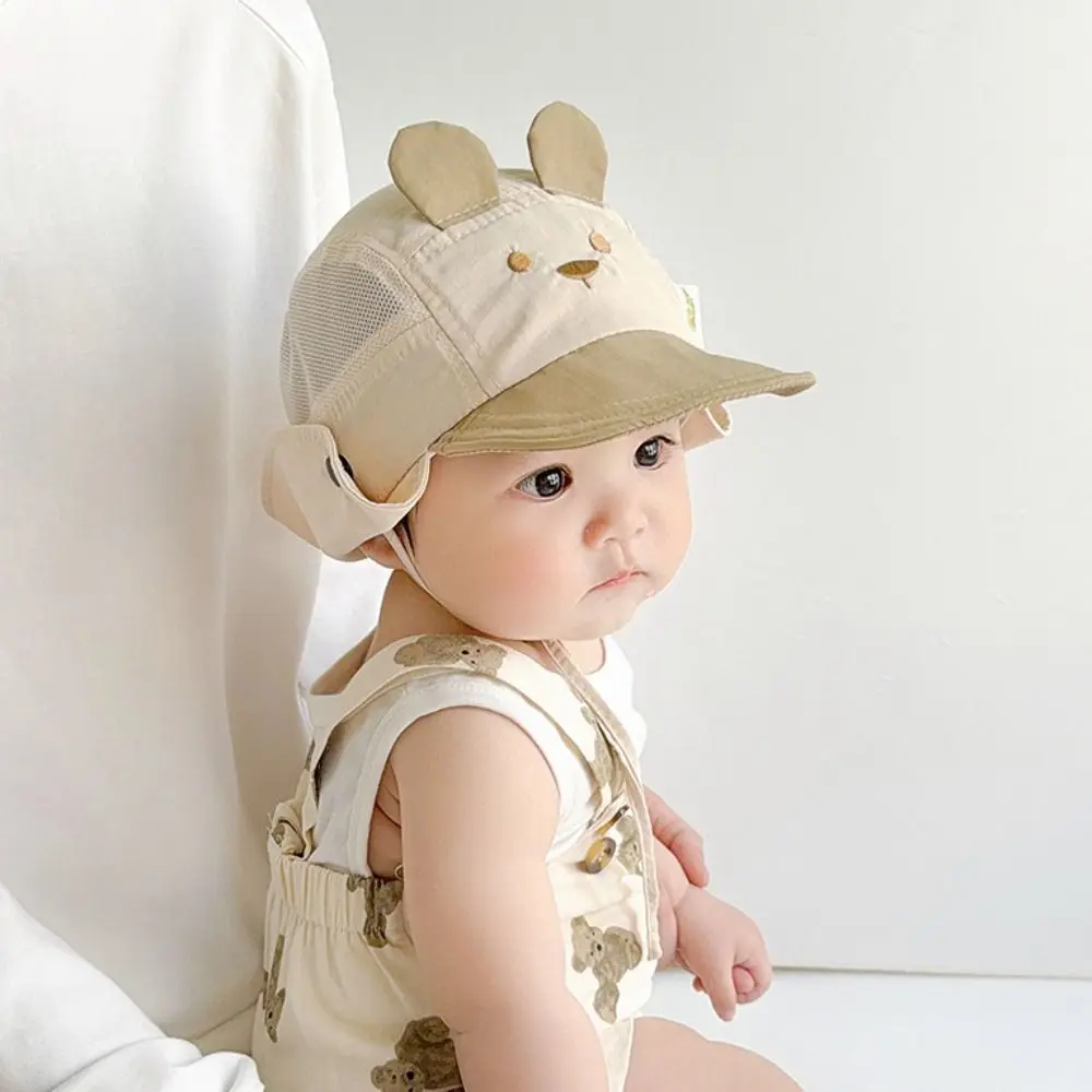 New Cartoon Bear Ear Summer Hat Embroidery Neck Protection Fisherman Hat Breathable Quick Dry Sun Cap Boys Girls