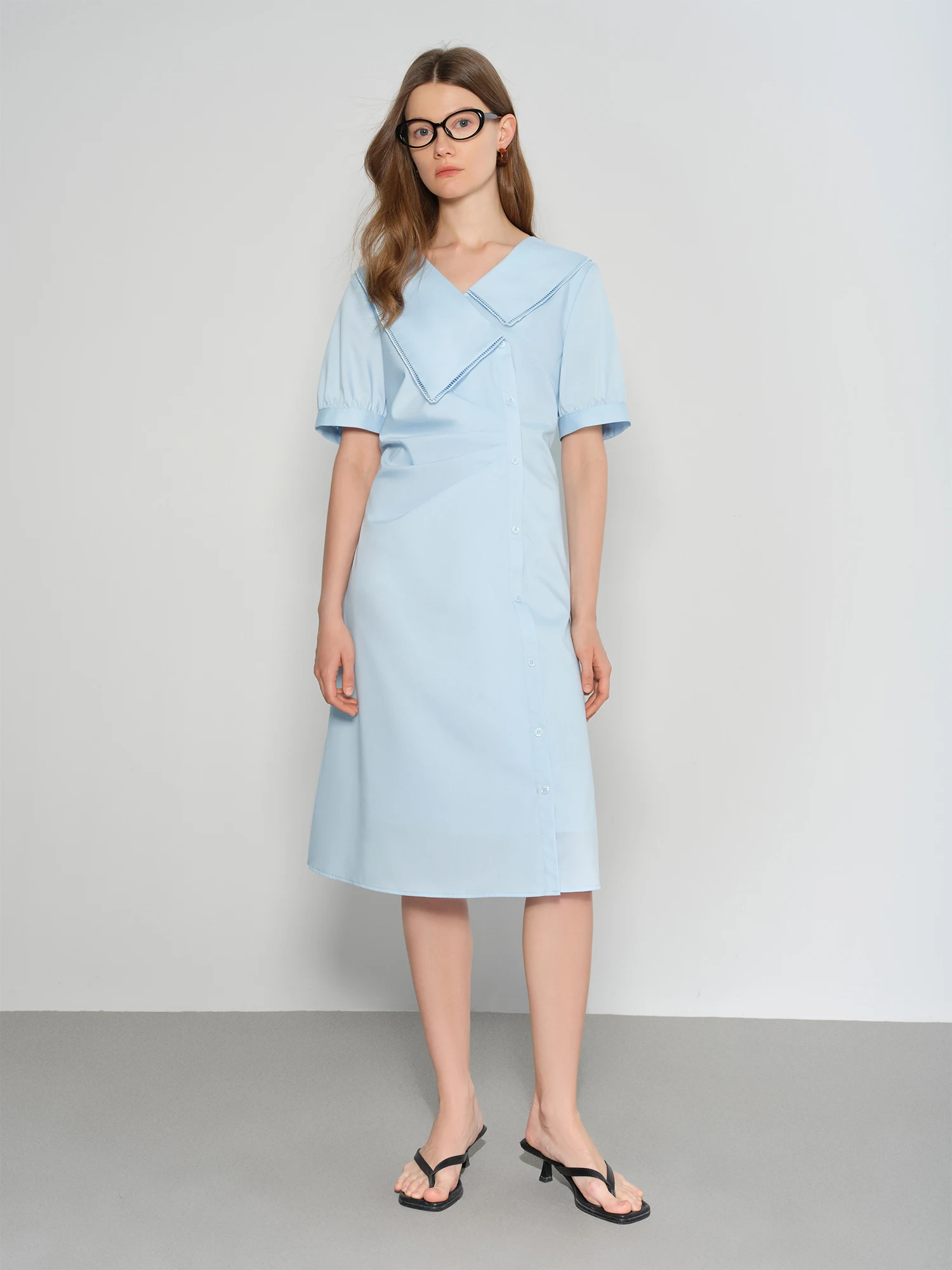 DUSHU 2025 Summer Women's Oversized Collar Shirt Dress