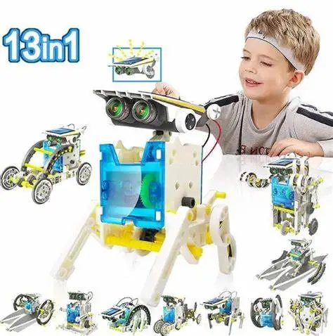 Kids STEM 13-in-1 Solar Robot Creation 260-Piece Kit Working Solar Powered Motorized Engine Gears