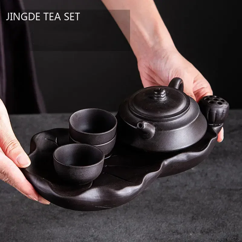 Chinese Purple Clay Tea Tray Household Water Storage Type Tea Sea Creative Zisha Pot Bearing Antique Tea Set Trays Decorative