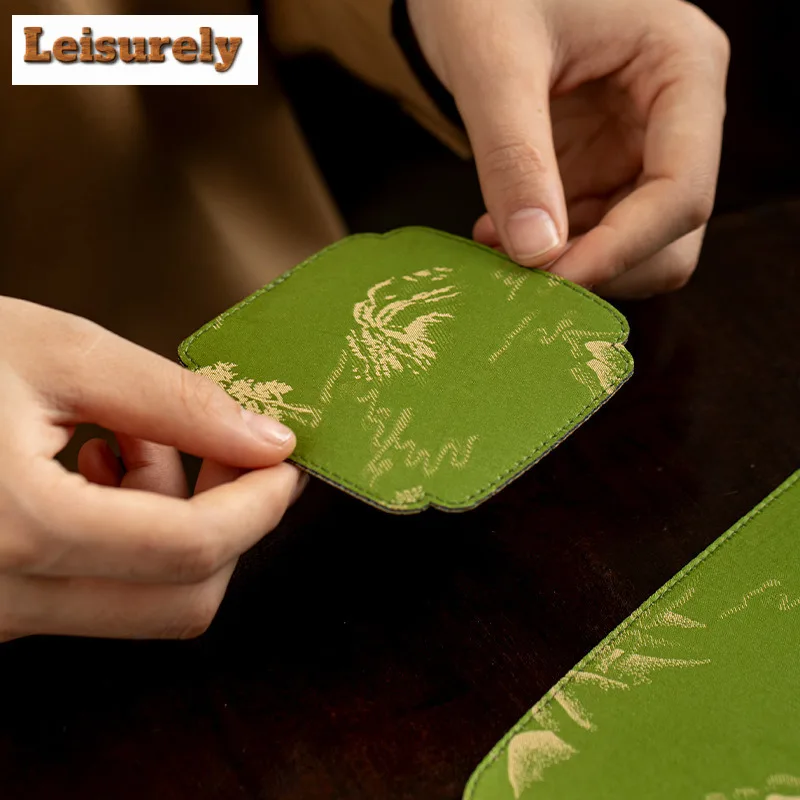 4pc/lot Mountain Round Double-sided Patent Satin Coasters Non-slip Coffee Cups Saucer Anti-scald Placemats Cup Holder Teaset