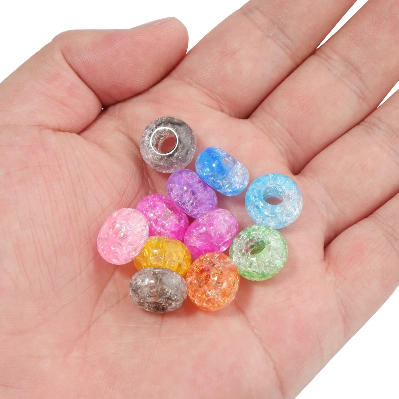 50개 14mm 아크릴 크랙 비즈 라운드 루즈 스페이서 비즈 팔찌 제작 DIY 공예 수제 장식 비즈 액세서리
