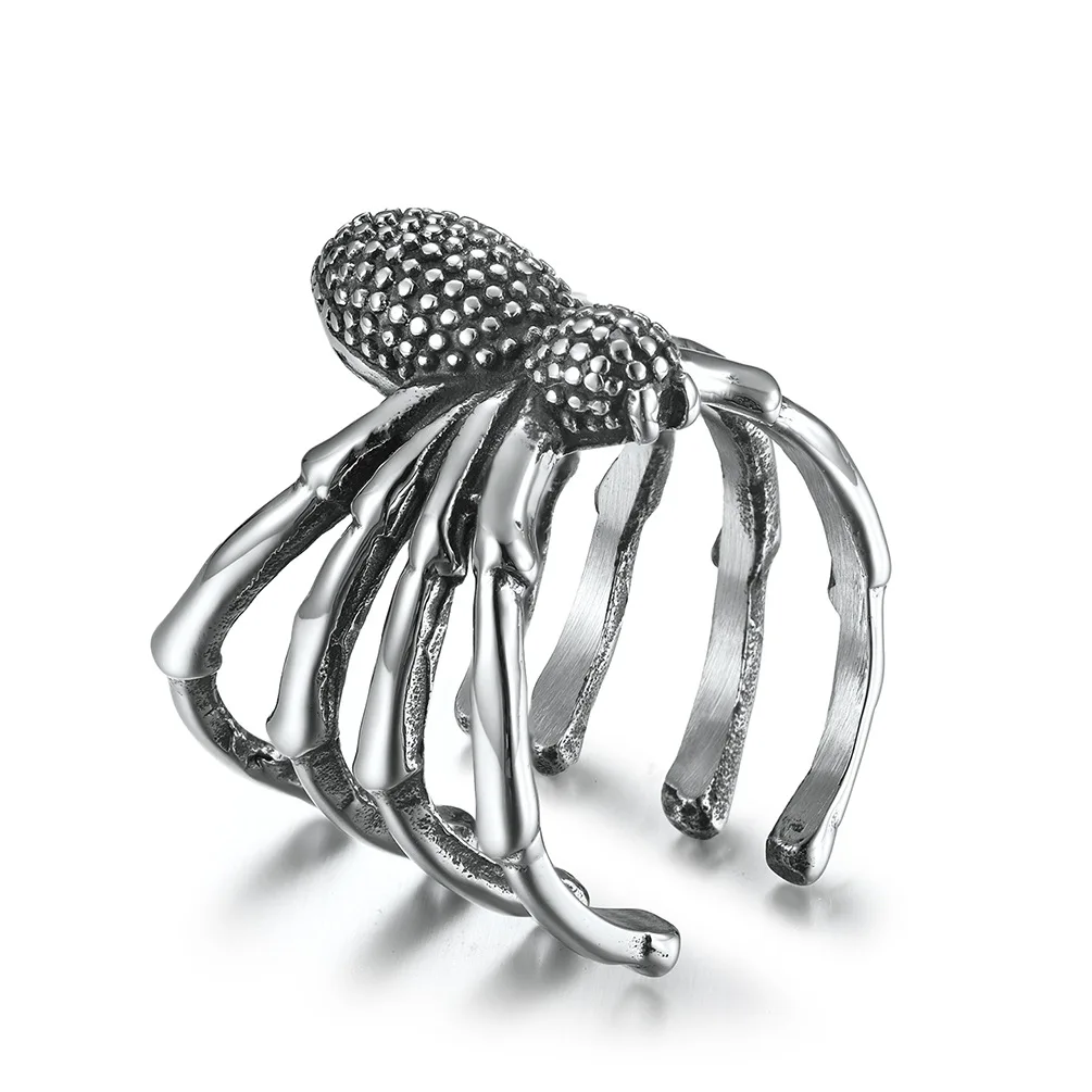 Punk Gothic Titanium Steel Spider Animal Rings For Men Rock Jewelry Taglia 8-12