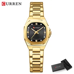 Elegant Gold Women's Watch with Diamond Accents and Stylish Stainless Steel Band, Includes Gift Box (Gold Black Box)