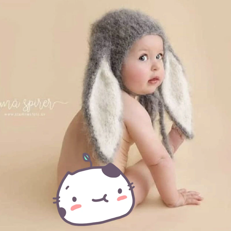 Newborn Photography Big Eared Rabbit Hat Baby Knit Hats Studio Infant Photo Props Accessories Boys And Girls Shoot Long Ears Cap knitting baby hat tie knot turban girl boys beanie kids hats caps newborn cute indian cap photo props ear warmer accessories