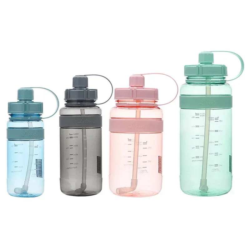 1L 2L 1.5 Liter Sport Plastic Water Drinking Bottle 1000ml BPA Free Sport Drinking Bottle with Straw Strap