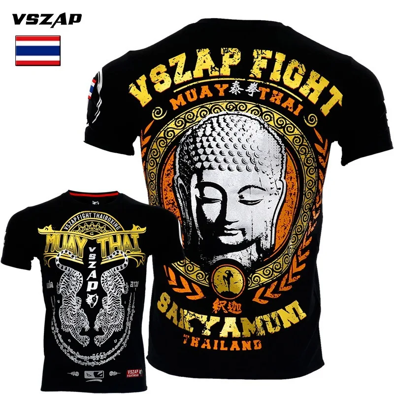 

Men's VSZAP Muay Thai MMA T-Shirt Cotton Gym Fitness BJJ Jiu Jitsu Fight Kickboxing Jerseys Martial Arts Kick Boxing T Shirts