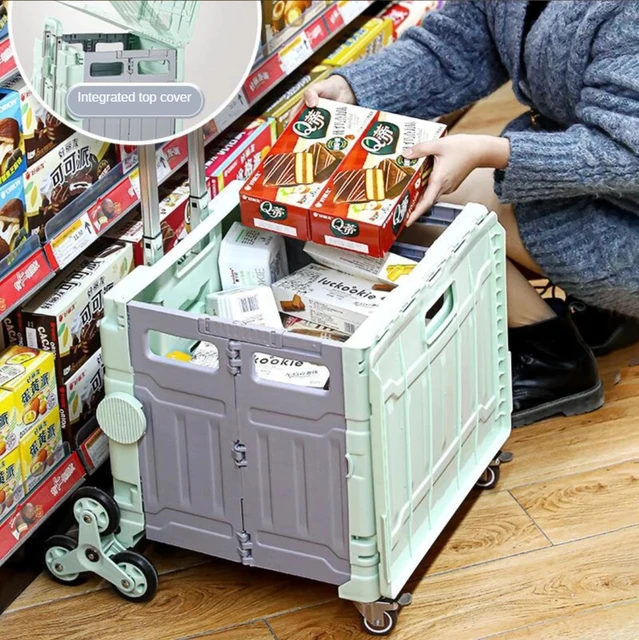 Összecsukható Bevásárló Kosár Ételek Zöldségek Hordozható Kocsi Kerekekkel Nagy Kapacitású Szupermarket Otthoni Tartozékok - Image 5