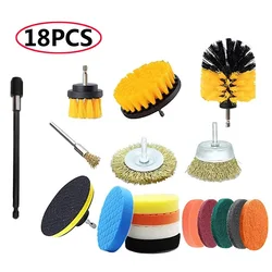 3-Piece Electric Scrubber Brush Set - Versatile Nylon Cleaning Brushes for Carpet, Glass, and Tires (Drill-18pcs)