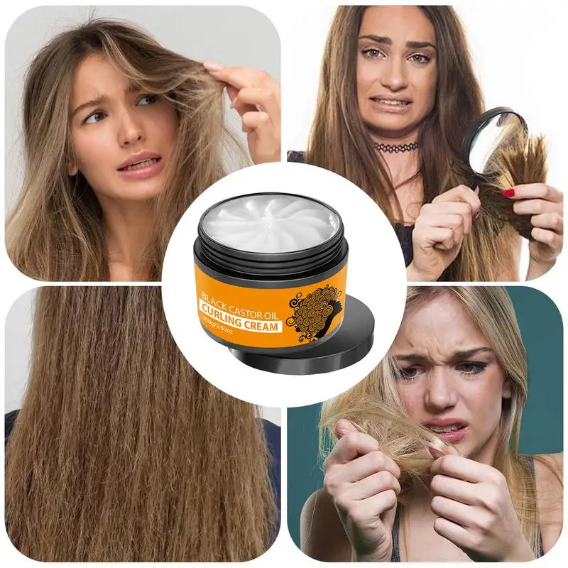 Curl Cream for Curly Hair Moisturizing Black Castor Oil Curling Cream Frizz Control Hair Styling Products 3.53oz for Strong Hold