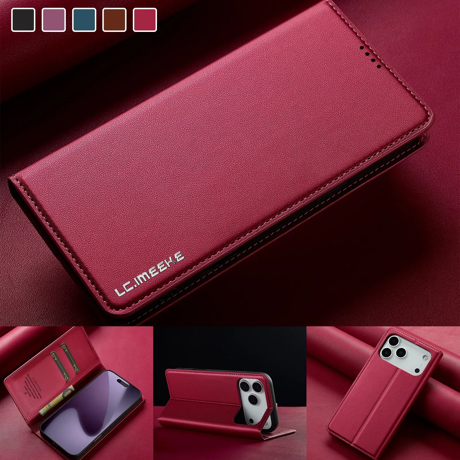 Premium Detachable Magnetic Leather Flip Card Holder & Case - Business Durable Edition