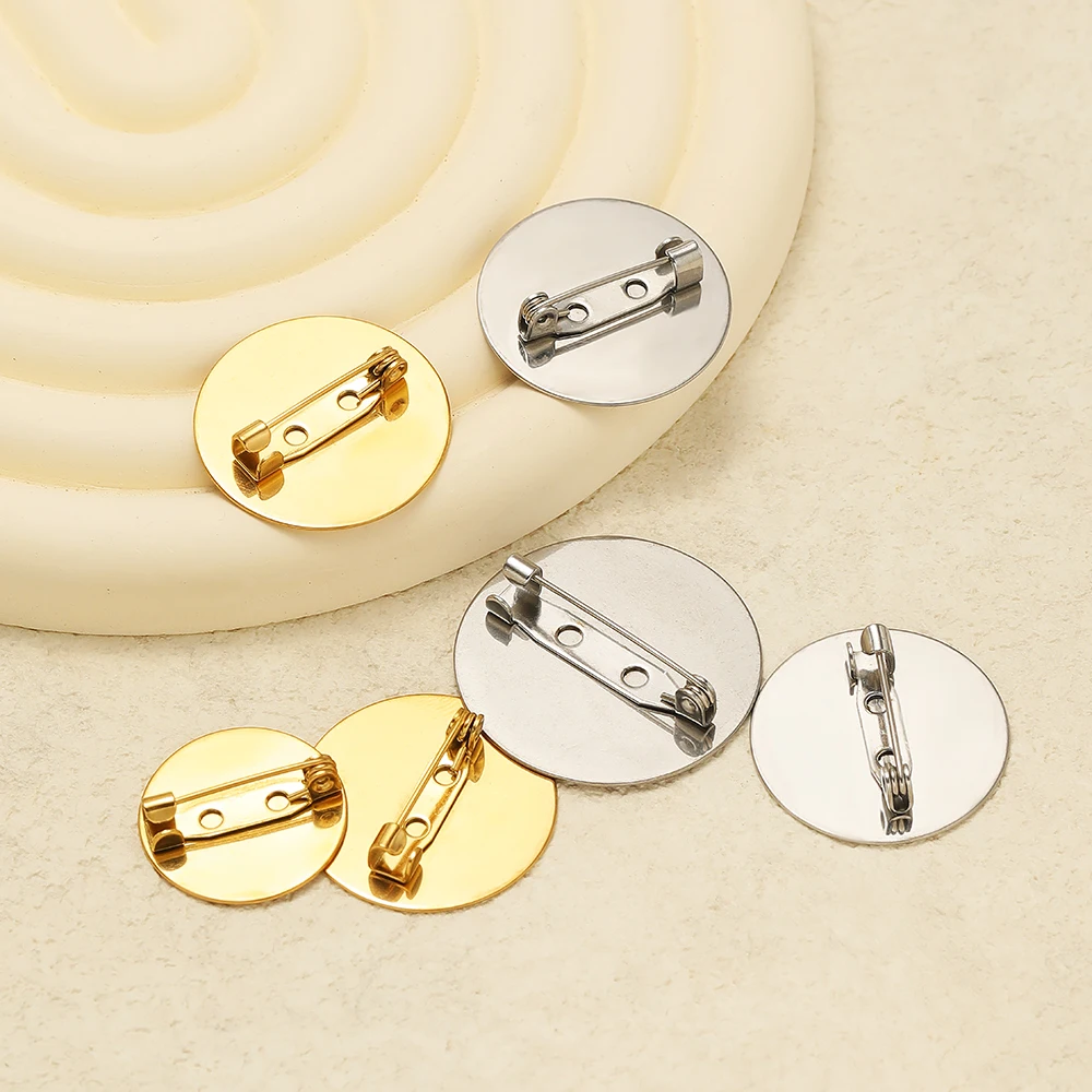10 Stück Edelstahl 15 mm 20 mm Broschen Basis Blanko Tablett Cabochon Cameo Einstellungen für DIY Schmuck Erkenntnisse Kleidung Dekoration – Detail 1