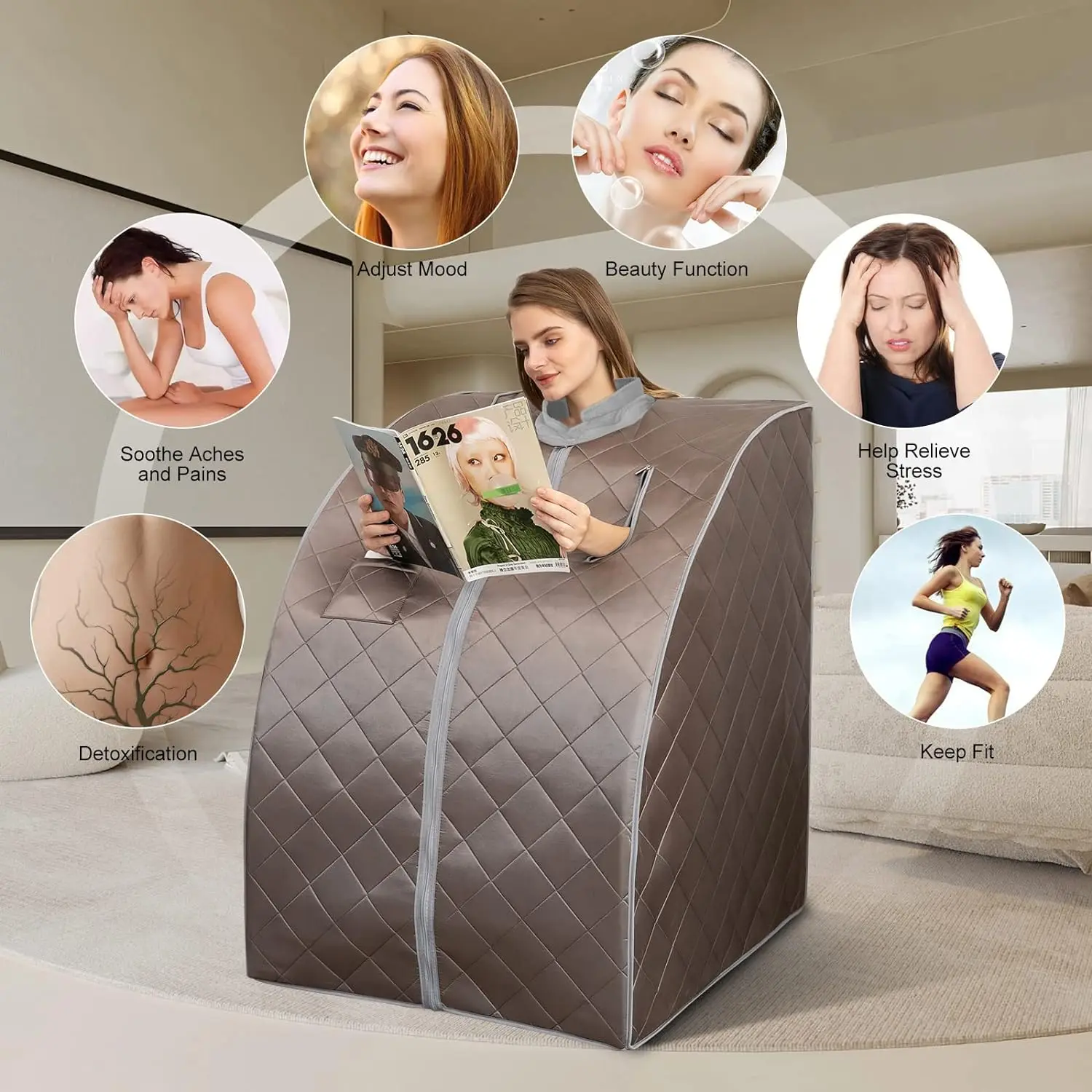 Portable Infrared Sauna for Home Personal Sauna for Relaxtion & Detox 1 Person Full Body Sauna with Heating Foot Pad and Chair 4