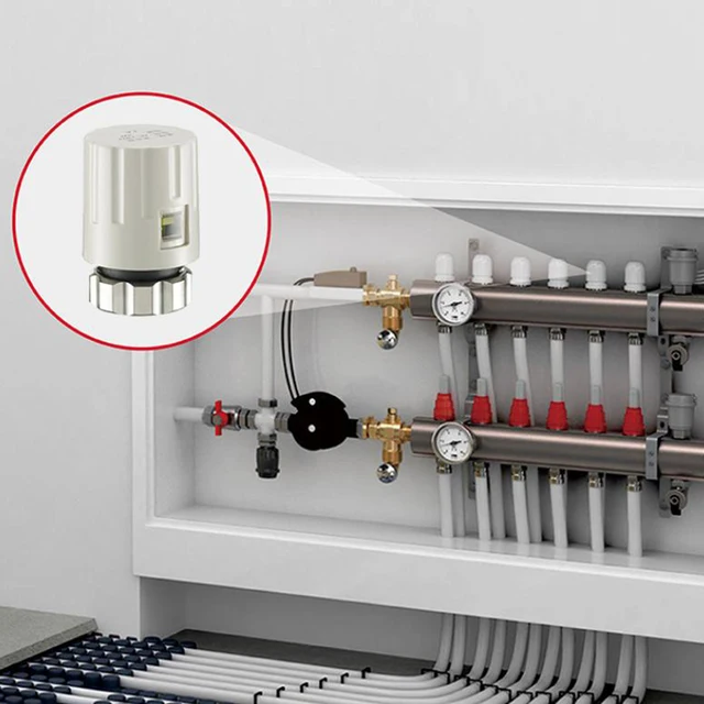 230V Electric Thermal Actuator Valve Head For Thermostat Manifold Underfloor Heating Radiator Normally Opened Closed 3
